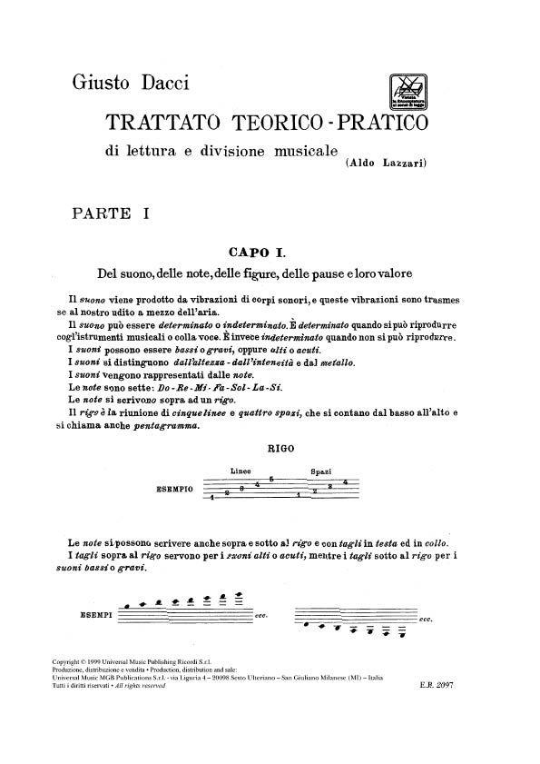 Trattato Teorico-Pratico Di Lettura E Divisione - Musicale Parte I - opera